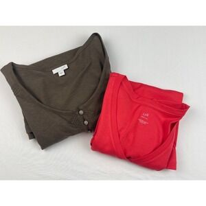 J Jill BUNDLE Long Sleeve Scoop Taupe Short Sleeve V Orange Size L Cotton 00803